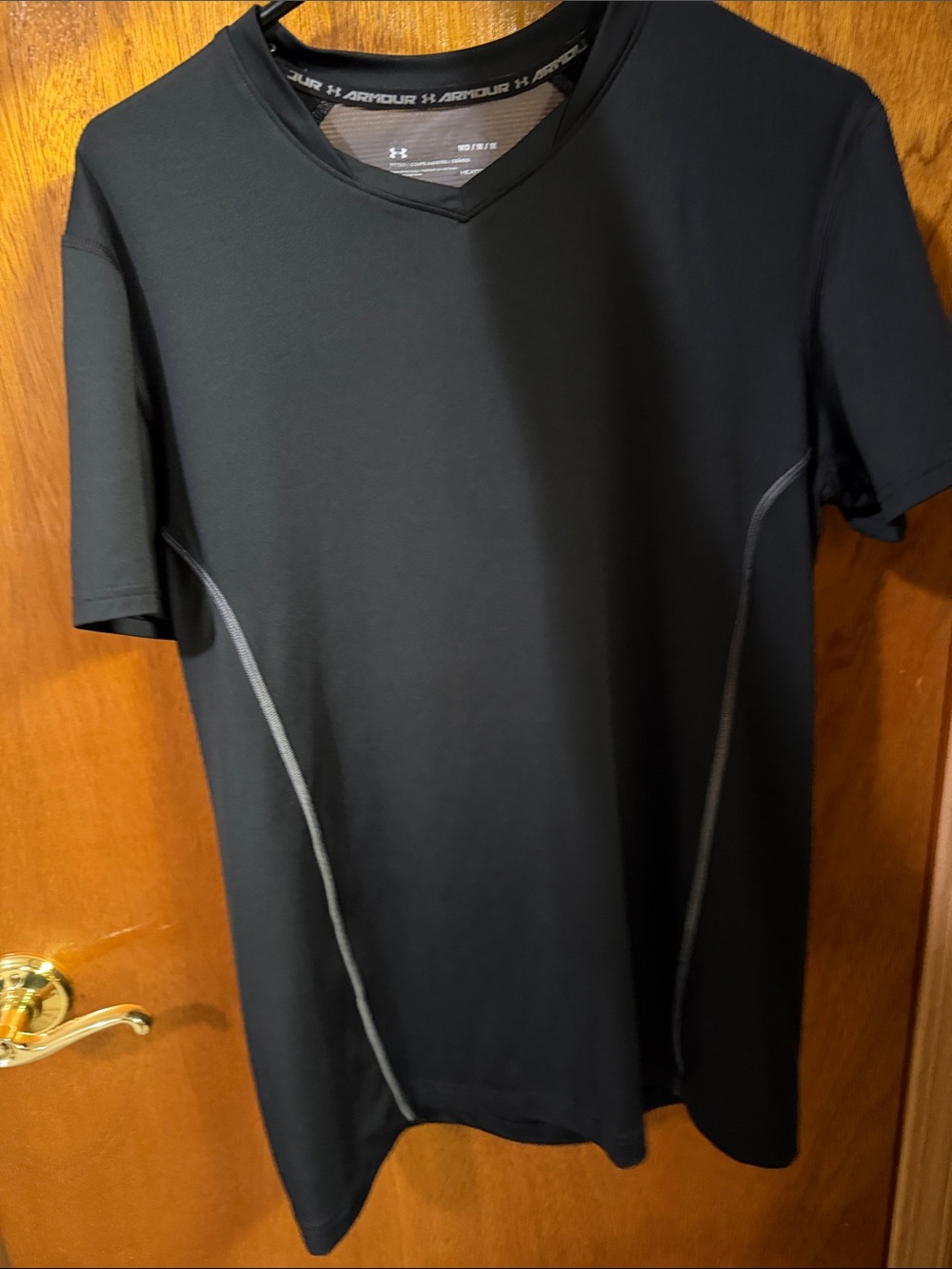 Under Armour Black V-Neck Short Sleeve Performance Tee with Gray Stitching